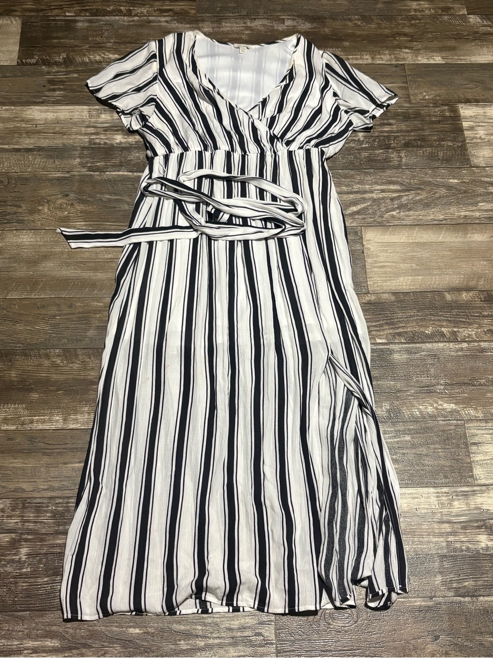 Cato Black and White Striped Wrap Maxi Dress